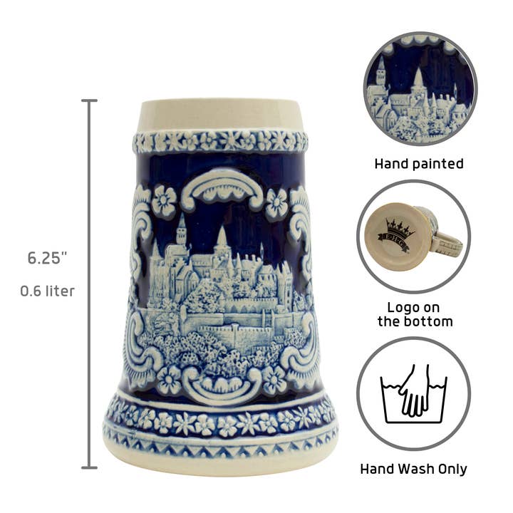 European Heritage Gifts - Wholesale Beer Glass/Mug - German Castle Engraved Ceramic Beer Stein2