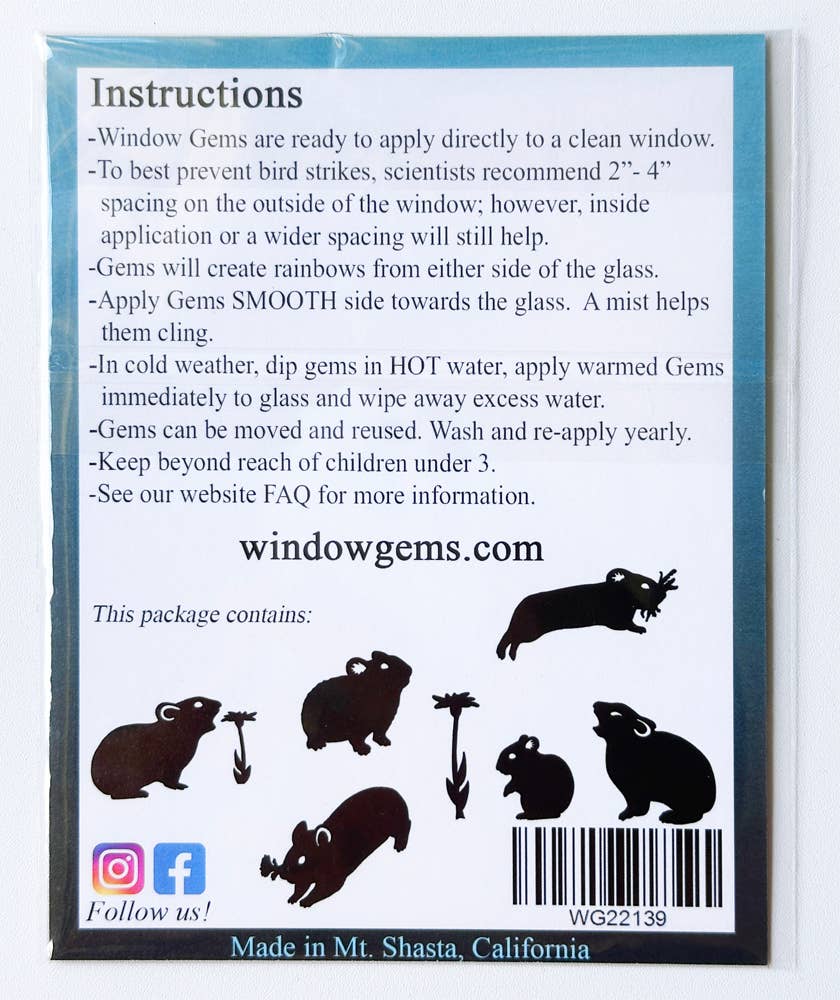 Window Gems - Wholesale Suncatcher - Mini Pika Window Clings - Prismatic Bird Strike Prevention3