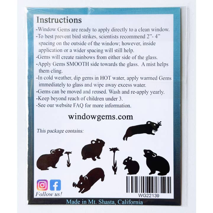 Window Gems - Wholesale Suncatcher - Mini Pika Window Clings - Prismatic Bird Strike Prevention3