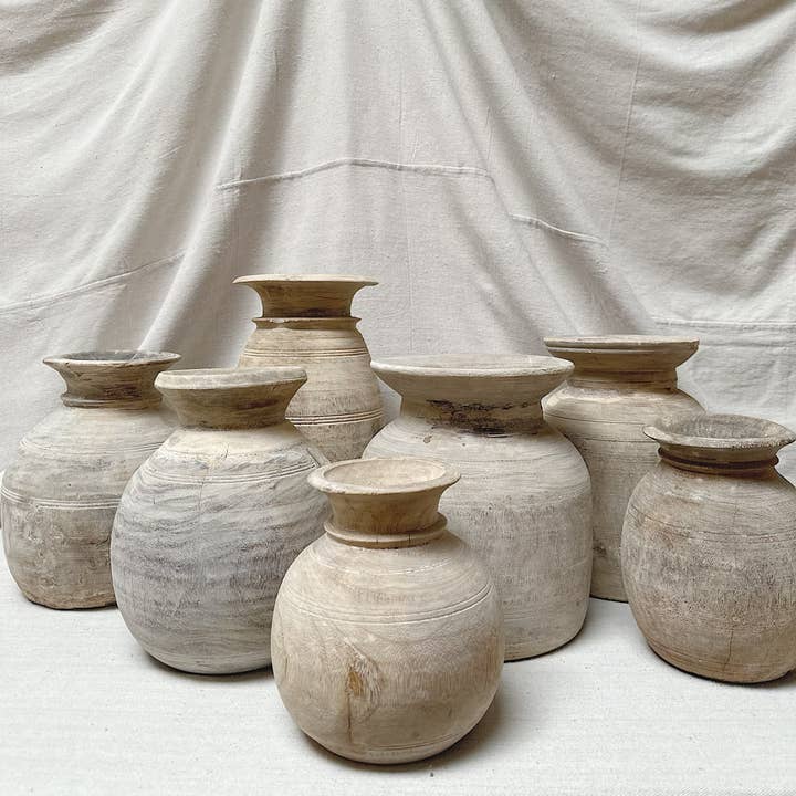 Sandstone & Sage - Wholesale Vase - Antique Neutral Primitive Wooden Vase