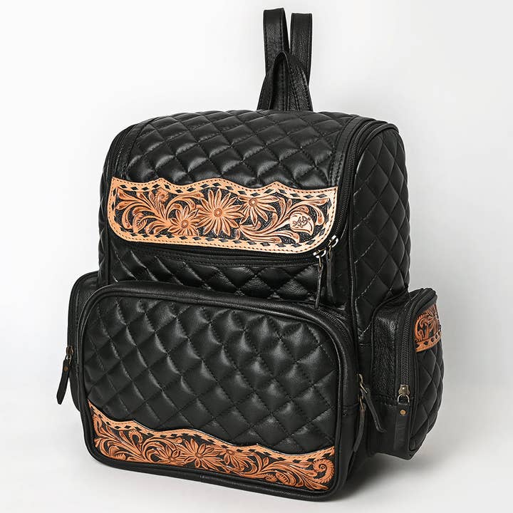 ADBG1674 American Darling Hand-Tooled Floral Zwarte Western Leren Rugzak Tas - Gewatteerde Reistas voor wholesale door LS Western