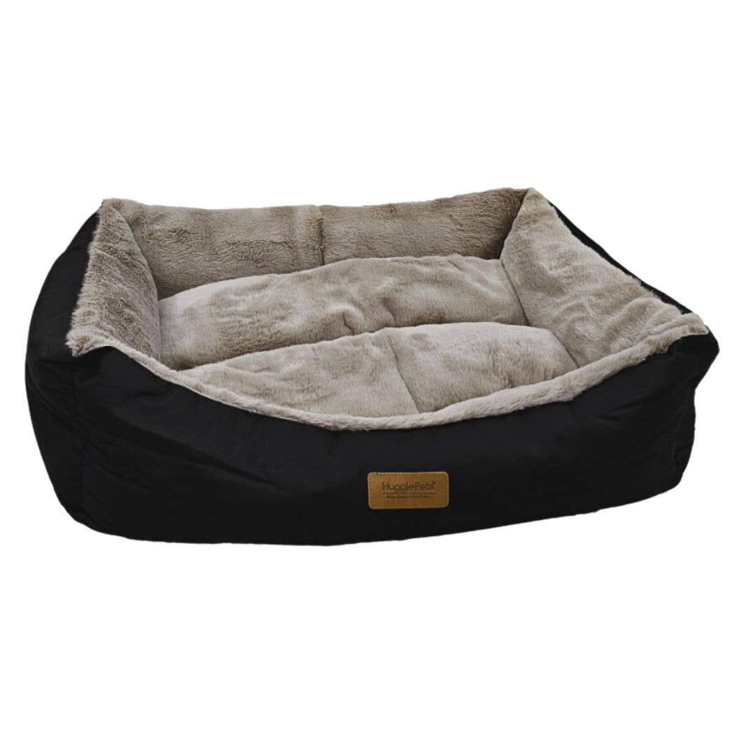 HugglePets – wholesale Pet bed – Dog – HugglePets Luxury Plush Dog Lounger - Black & Grey1