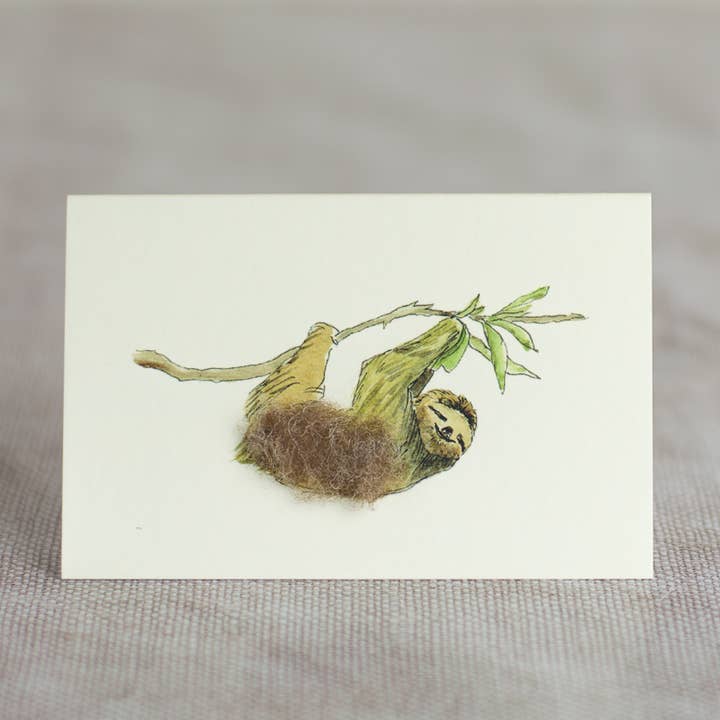 Sloth Mini Card with Wool | 3D Greeting Card | Sloth Card for wholesale by Papersheep UK