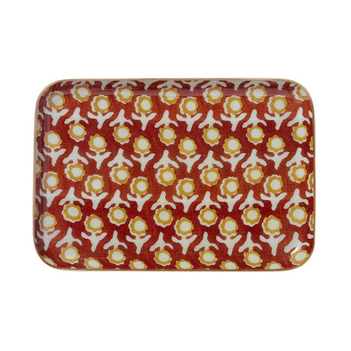 Bohemian Chic Tray with Enamelled Metal Flowers Isha Squirrel for wholesale by Bonheur du Jour