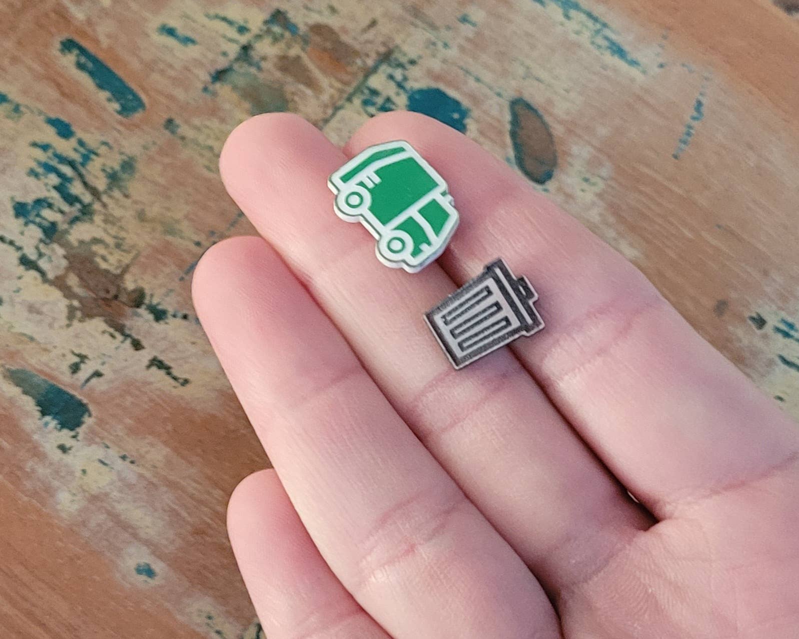 Samantha's Studio - Wholesale Stud/post earrings - Garbage Truck and Bin stud earrings, trash bin1