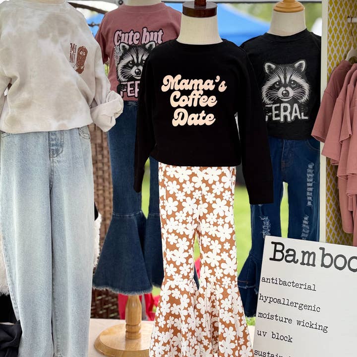 Mama’s Coffee Date Puff Print Crewneck | Matching Mommy & Me for wholesale by Hazel Laine Customs LLC