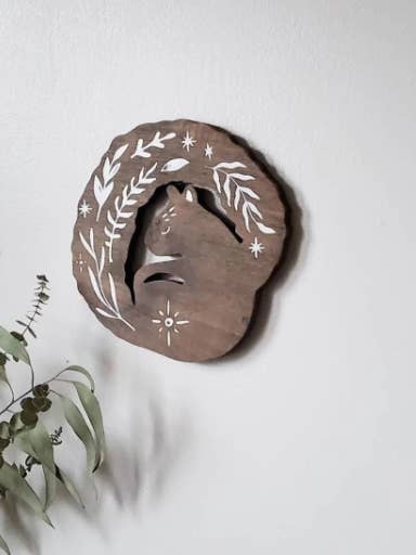Sleeping squirrel wood wall art, woodland nursery decor art for wholesale by Studio Wildflower