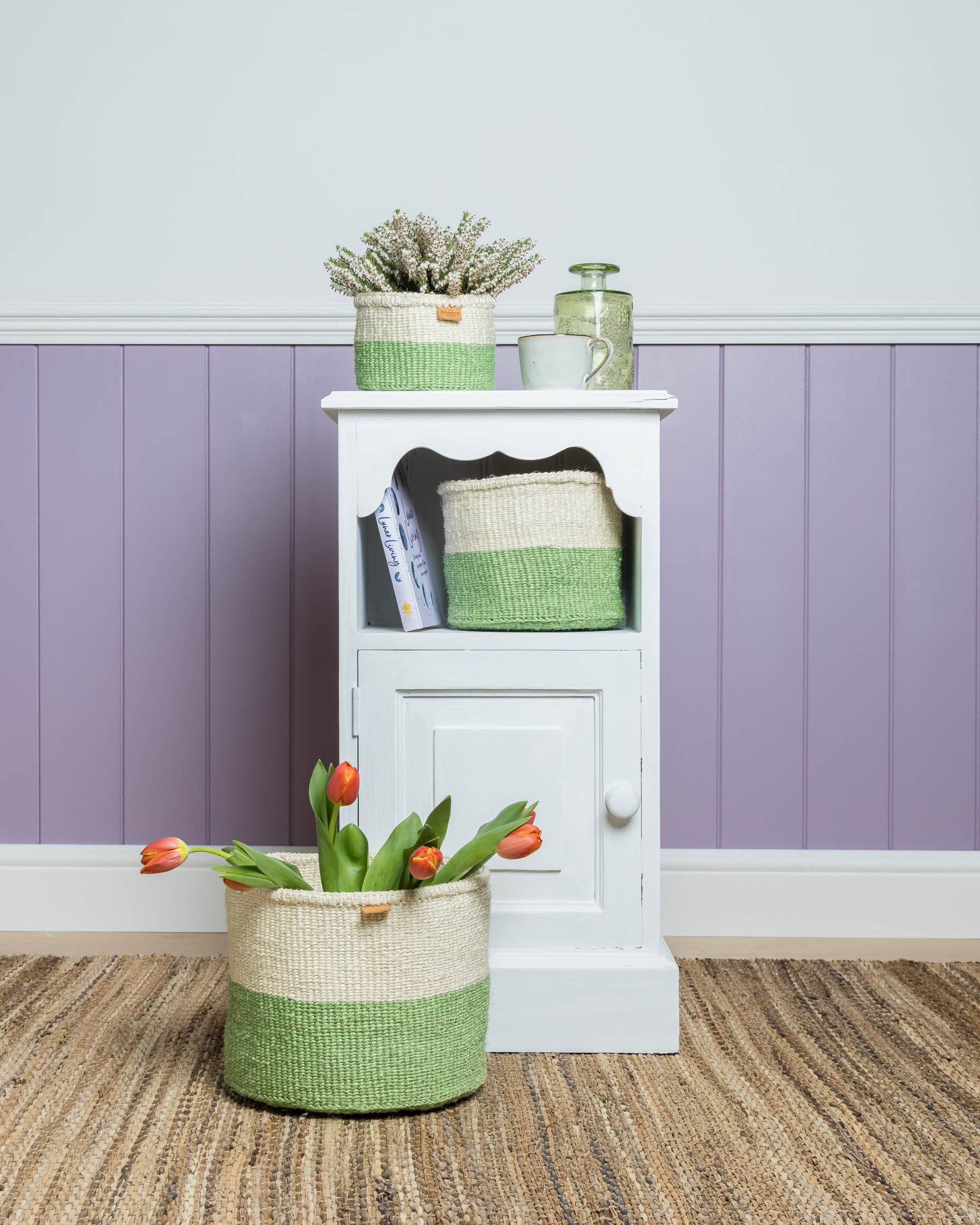 The Basket Room - Wholesale Basket - WILAYA: Green Colour Block Woven Basket | Planter | Toy Basket | Desk Tidy2