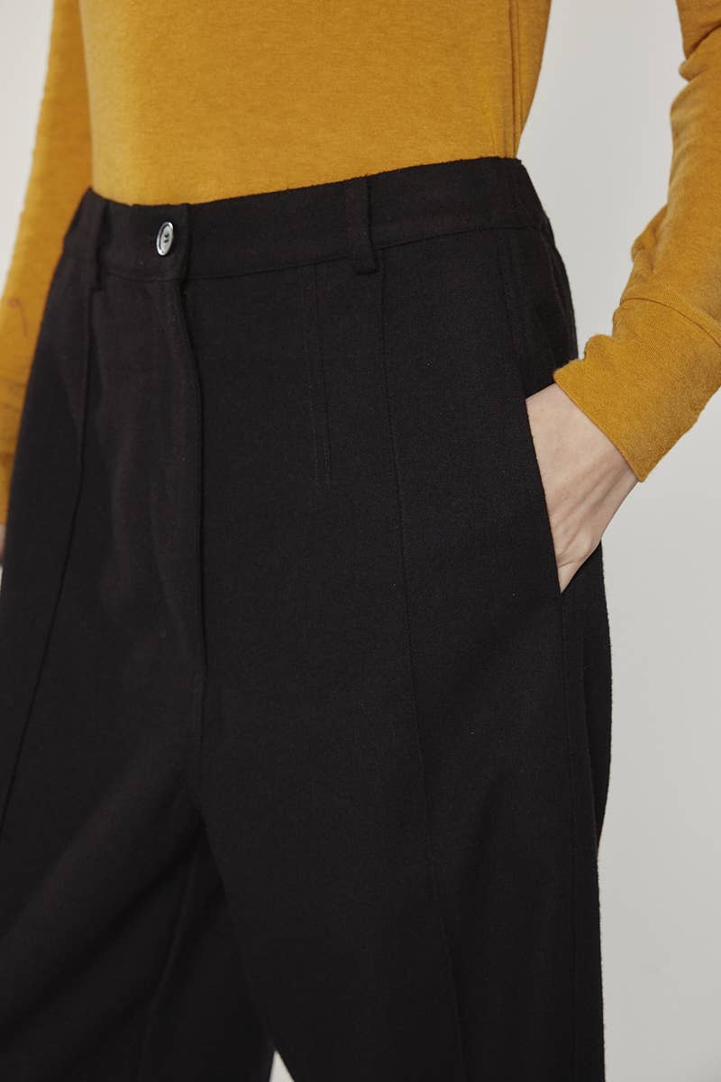 Black Wool blend pintuck pants for wholesale on Faire6