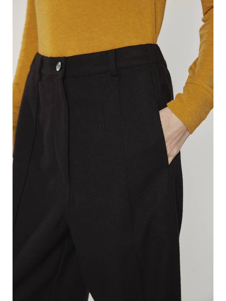 Black Wool blend pintuck pants for wholesale on Faire6