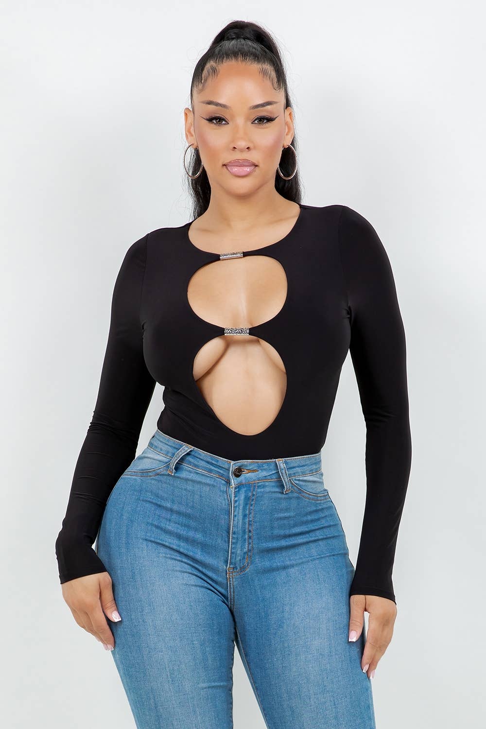 Uptown Apparel - Wholesale Bodysuit - Women's - J8092 VENECIA DOUBLE LINED BODYSUIT WITH CUT OUTS, METAL