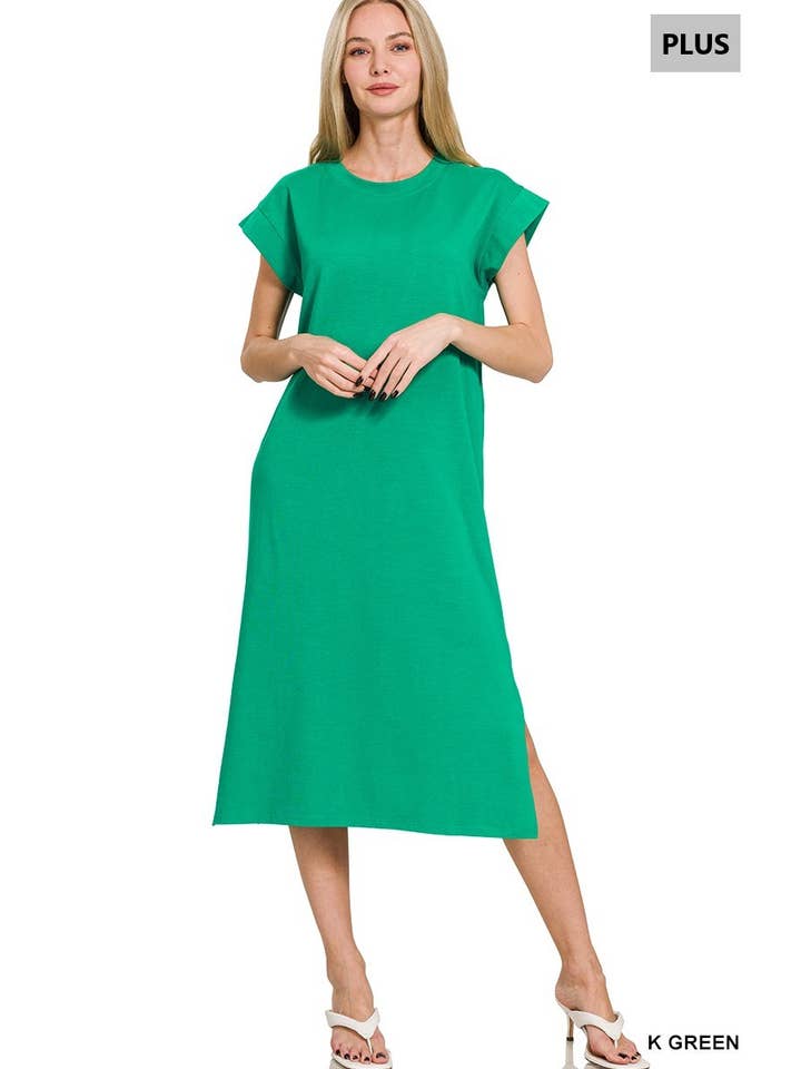 Vanilla Monkey - Wholesale Dress - Women's - Plus Round Neck Short Sleeve Midi Dress4