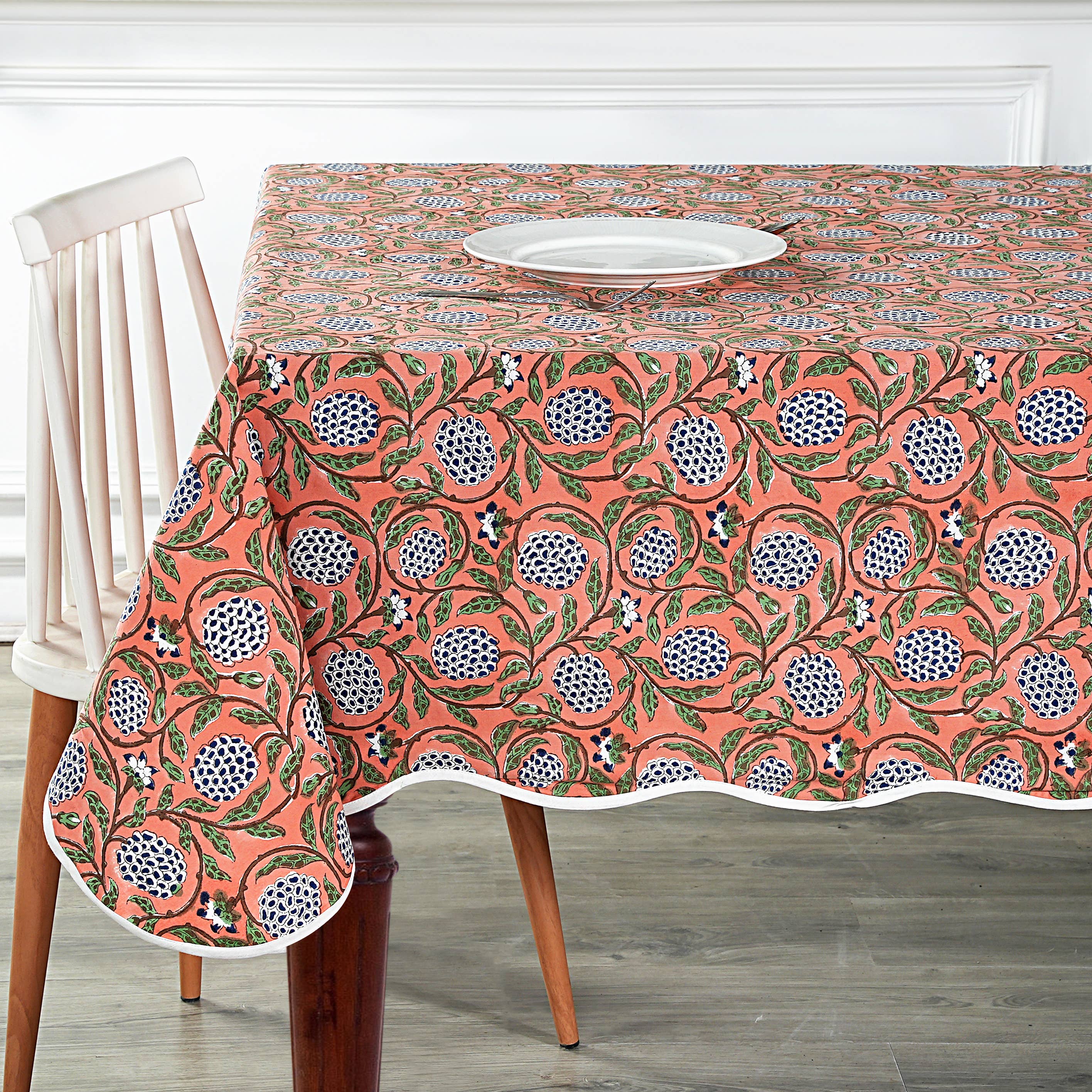 Fabricrush - Wholesale Tablecloth - Dark Salmon Block Printed Piping Tablecloth 100% Cotton   5