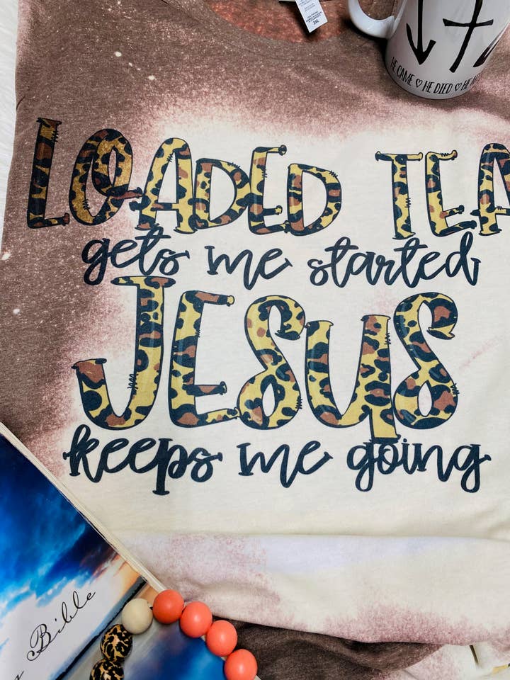 Loaded Tea & Jesus Leopard Print Bleached Tee for wholesale by Neat Creations