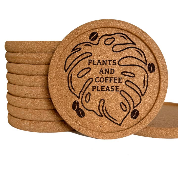 Plants and Coffee Please Cork Coaster for wholesale by Art by Sharell