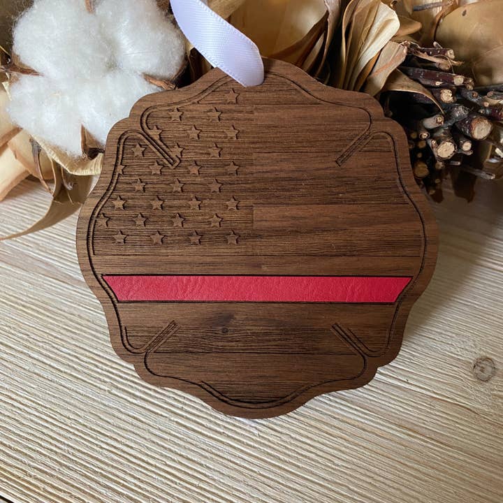 Thin Red Line Firefighter Maltese Cross Ornament for wholesale by The Cottonseed Marketplace