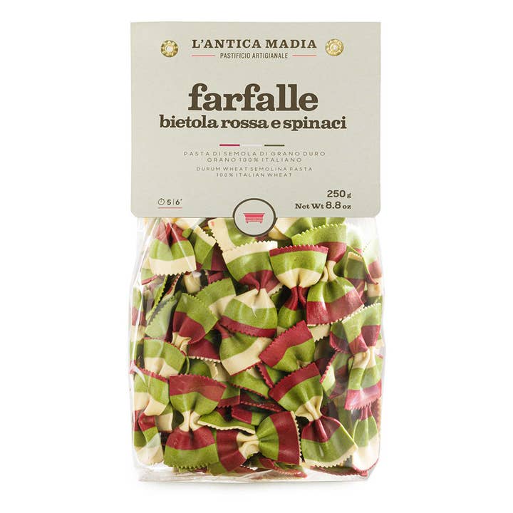 Antica Madia. Italian Flag Farfalle pasta for wholesale by meDINEterranean