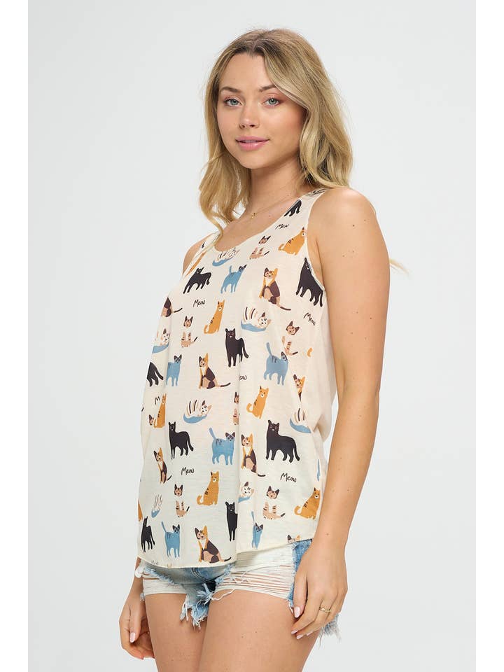 SM WARDROBE - Wholesale Tank Top - Women's - MEOW CAT PRINT TANK TOP9