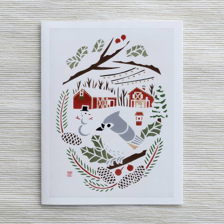 A2 Card: Tufted Titmouse at Empire Farm, Copake for wholesale by Mayuko Fujino Bird & Nature Art