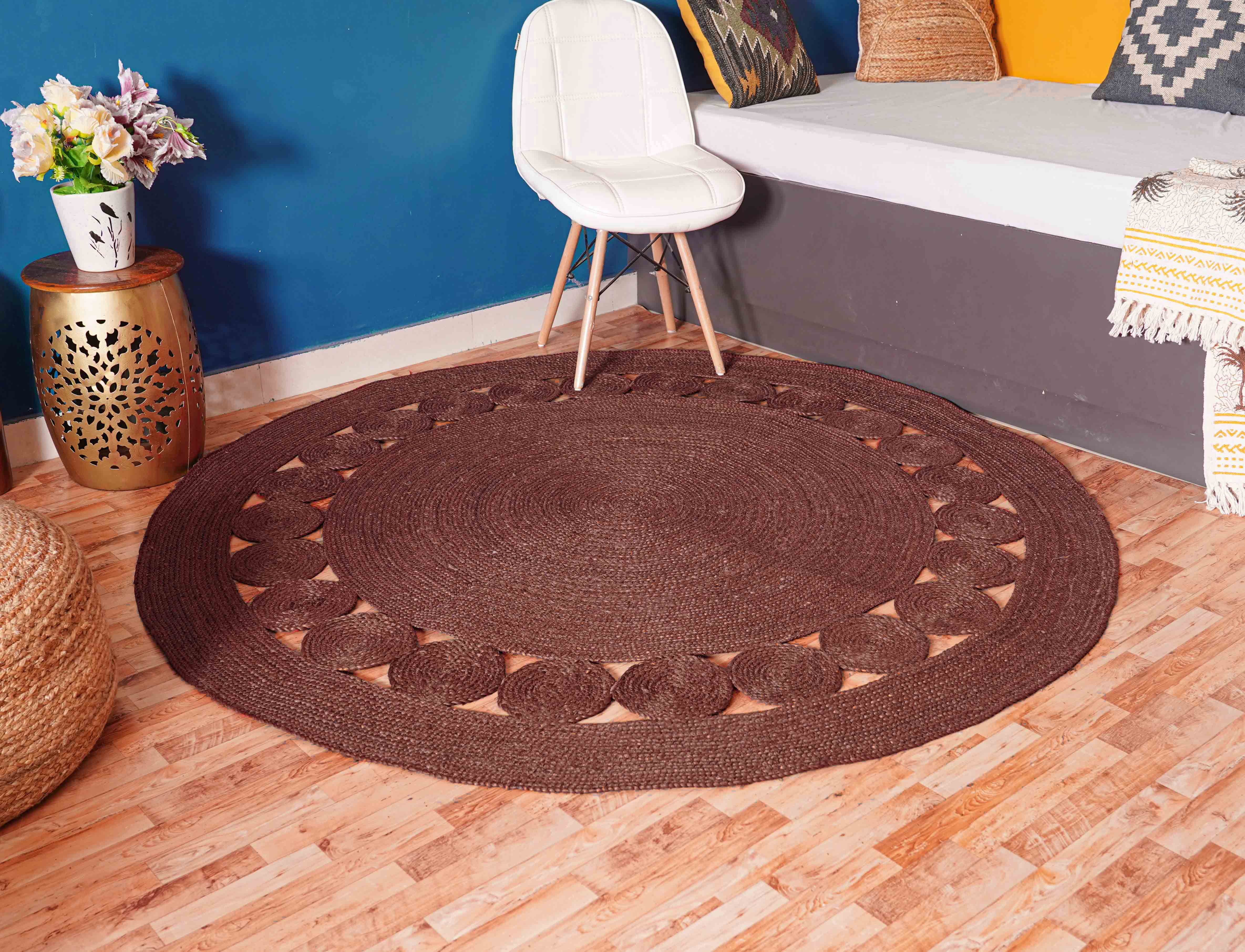Chouhan Rugs – wholesale Area rug – Handmade Brown Round Scalloped Jute Rug For Living Room Rug3