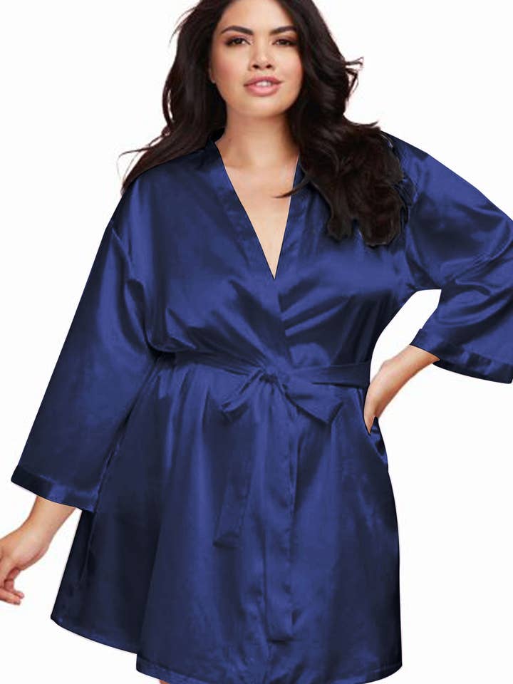 GiftsbyPR - Wholesale Robe - Women's - Navy Blue Silk Satin Robes, Custom Navy Satin Wedding Robes4