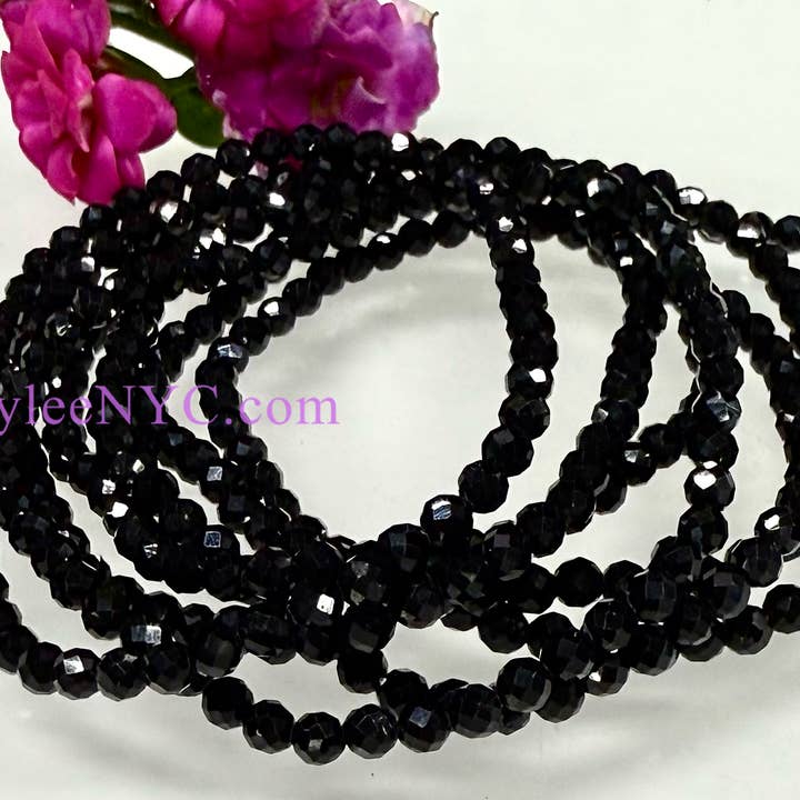 KayleeNYC - Wholesale Beaded Bracelet - Natural Faceted Black Tourmaline 4mm 7.5”