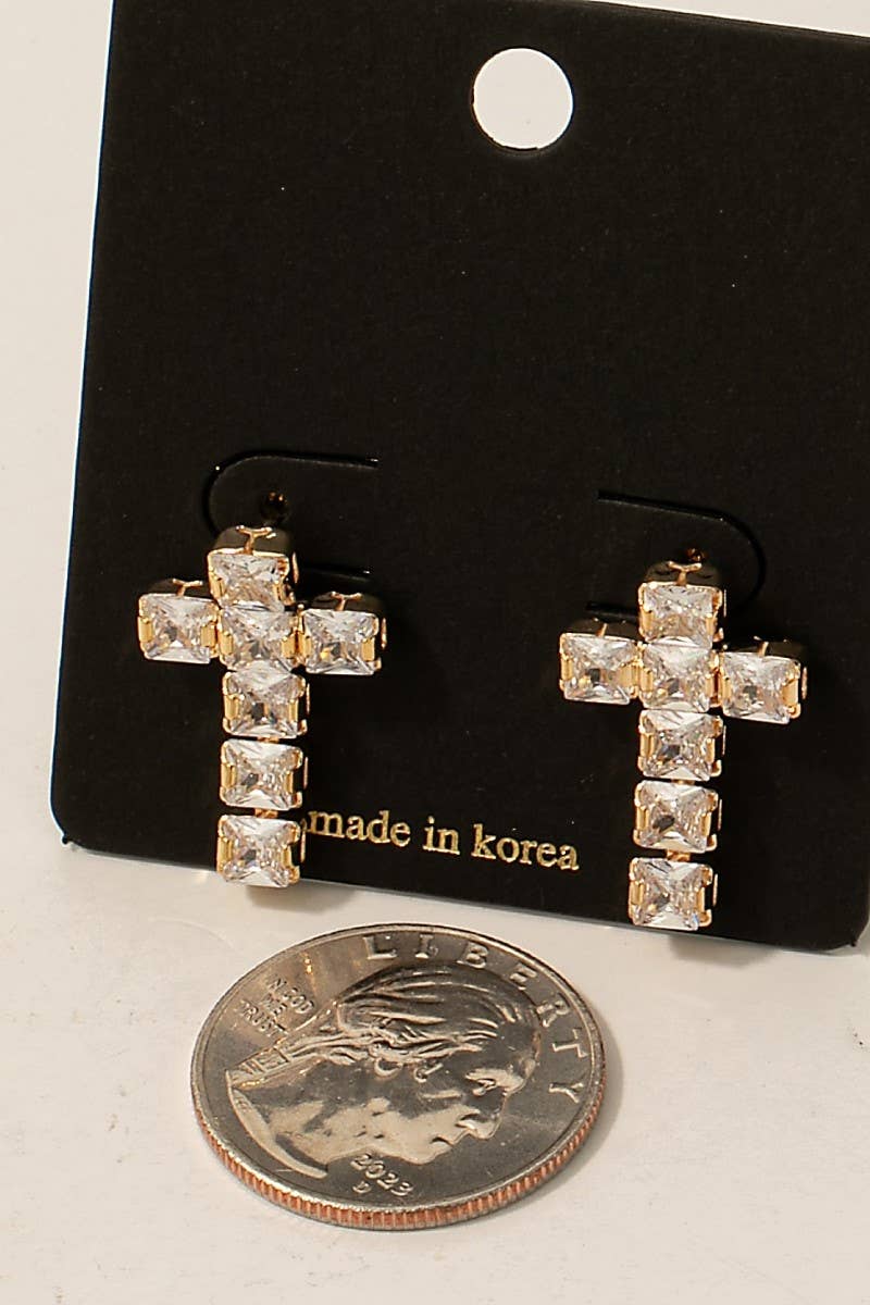 G Quadratische, facettierte Glassteine, Kreuzstecker, Tropfenohrringe für den Großhandel auf Faire1