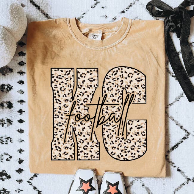 Tan Leopard KC Football Mustard Tee for wholesale by The Red Rival Wholesale
