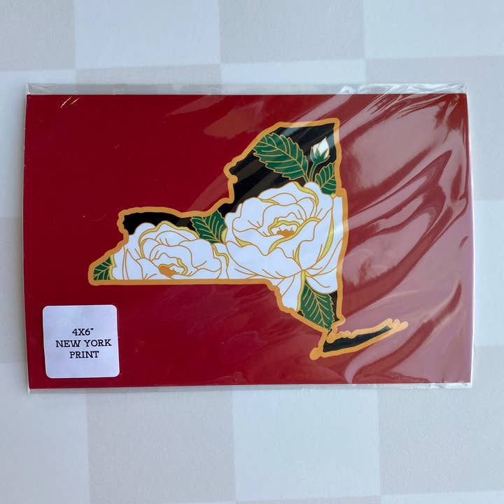 New York Rozen Print Ansichtkaart 4x6" NY Staatsbloem Kunst voor wholesale door Lil Boat Boutique