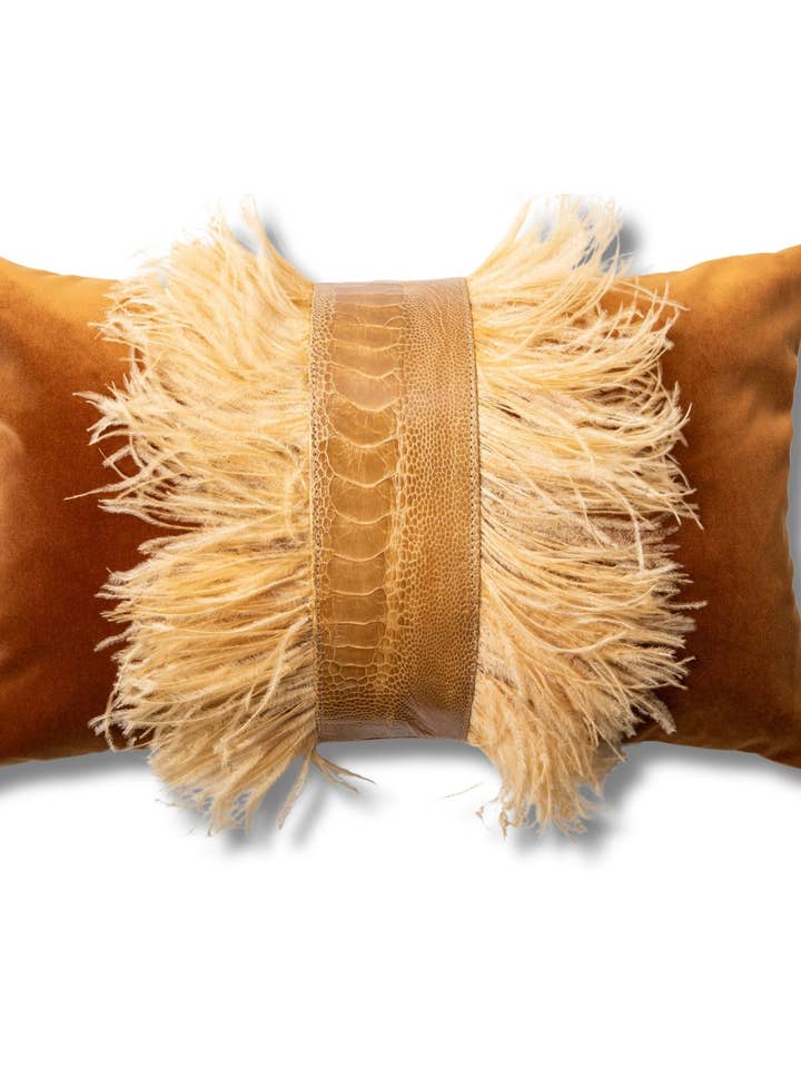 Courtney Ostrich Trim Velvet Pillow for wholesale by Holly Doss Home