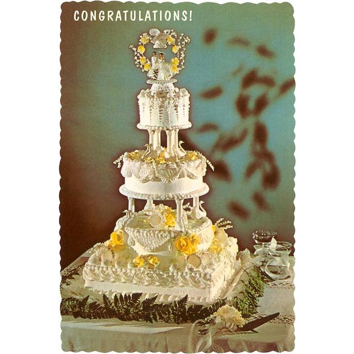 Gratulationskort IO-177 Grattis, Trevåningsbröllopstårta för wholesale av Found Image Press