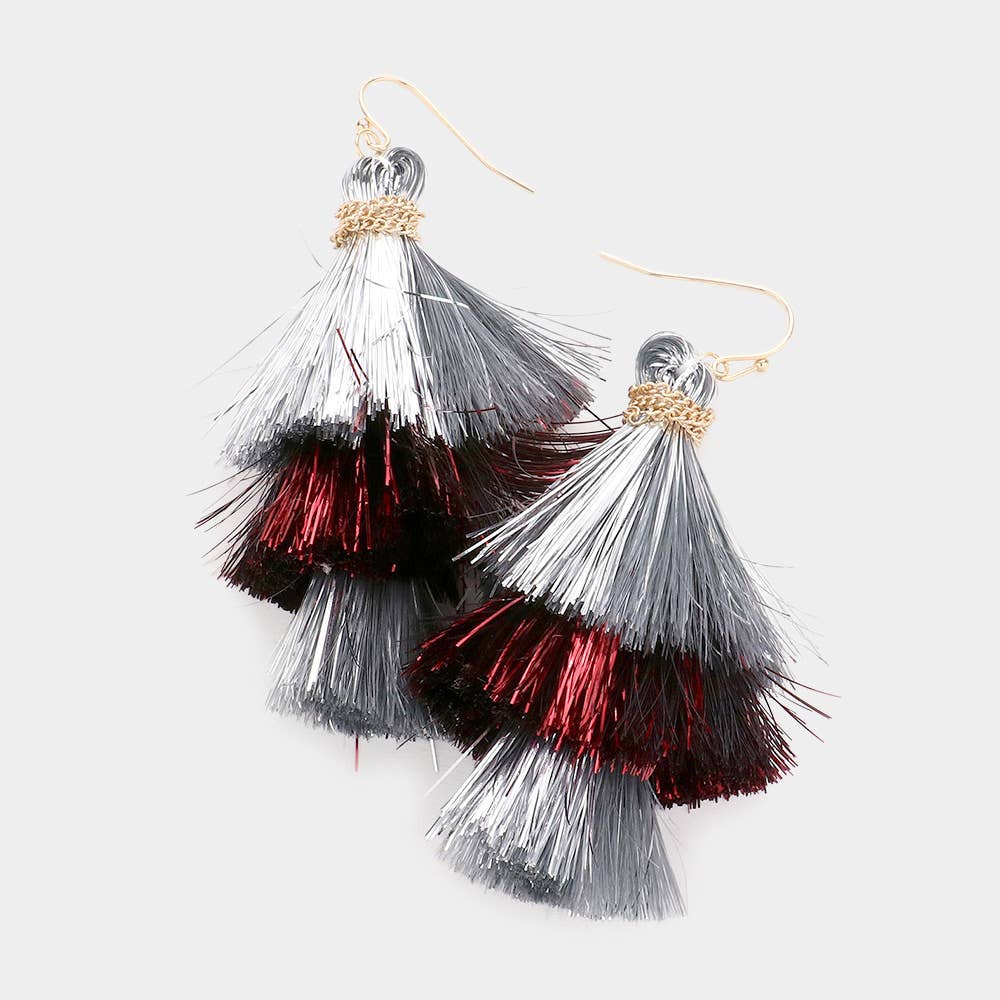 Sensibling Corp. - Wholesale Tassel Earrings - Game Day Triple Tassel Layered Dangle Earrings6
