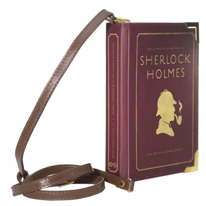 Sherlock Holmes Silhouette Burgundy Book Handbag Crossbody Clutch for wholesale by Well Read Company