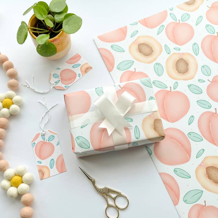 Peach And Leaft Pattern Print Wrapping Paper Sheets With for wholesale by Collette Daisy Designs Co