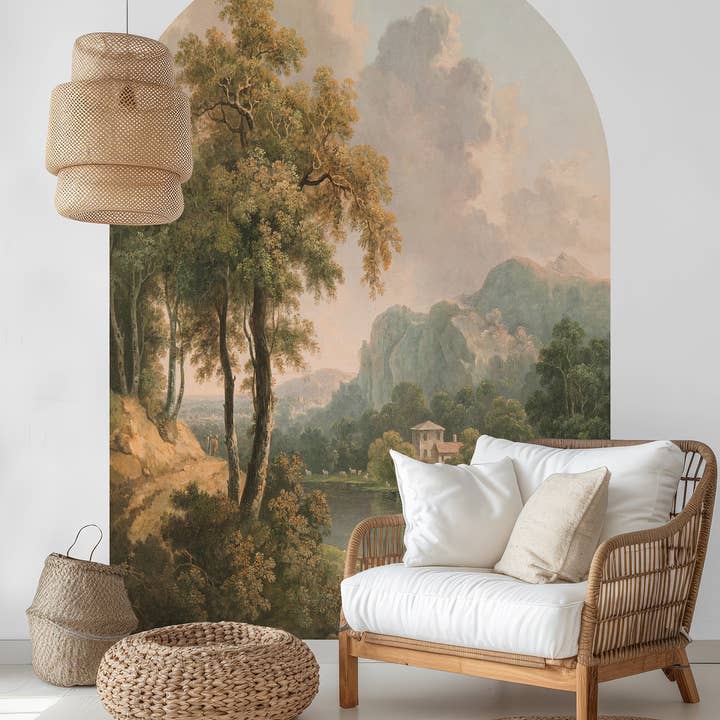 Calcomanía de Pared de Arco de Lago Verde, Papel Tapiz Despegable y Pegable de Paisaje para venta al por mayor de SimurgWallArts