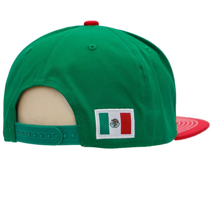 Cap Zone - Wholesale Flat Brim Cap - Unisex - Mexican Flag Coat of Arms Split Flat Bill Snapback
