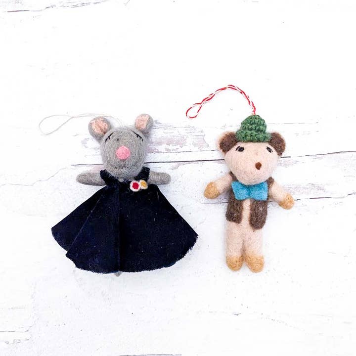 Friendsheep – Engroshandel Julepyntsæt – Nana og Billy Mouse Holiday Eco Uld Ornament - Sæt med 2