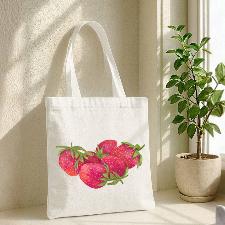 Bolso de lona con diseño de fresas para venta al por mayor de MerikaArt