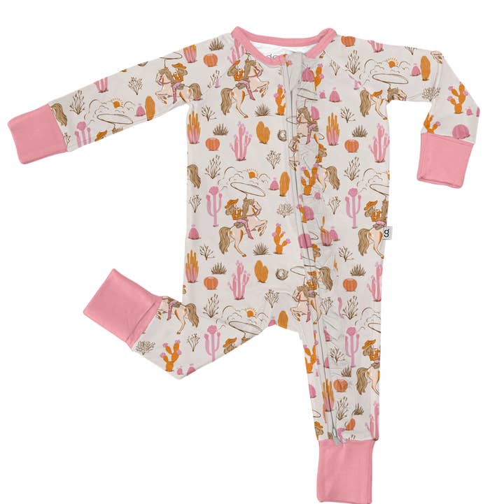 Goosies - Wholesale Sleepsuit - Baby - Saddle Up, Cowgirl Toile  - LS Convertible Zip PJs0