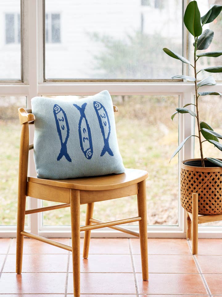 Cool Sardine Knit Pillow for wholesale by Hannah Via Art