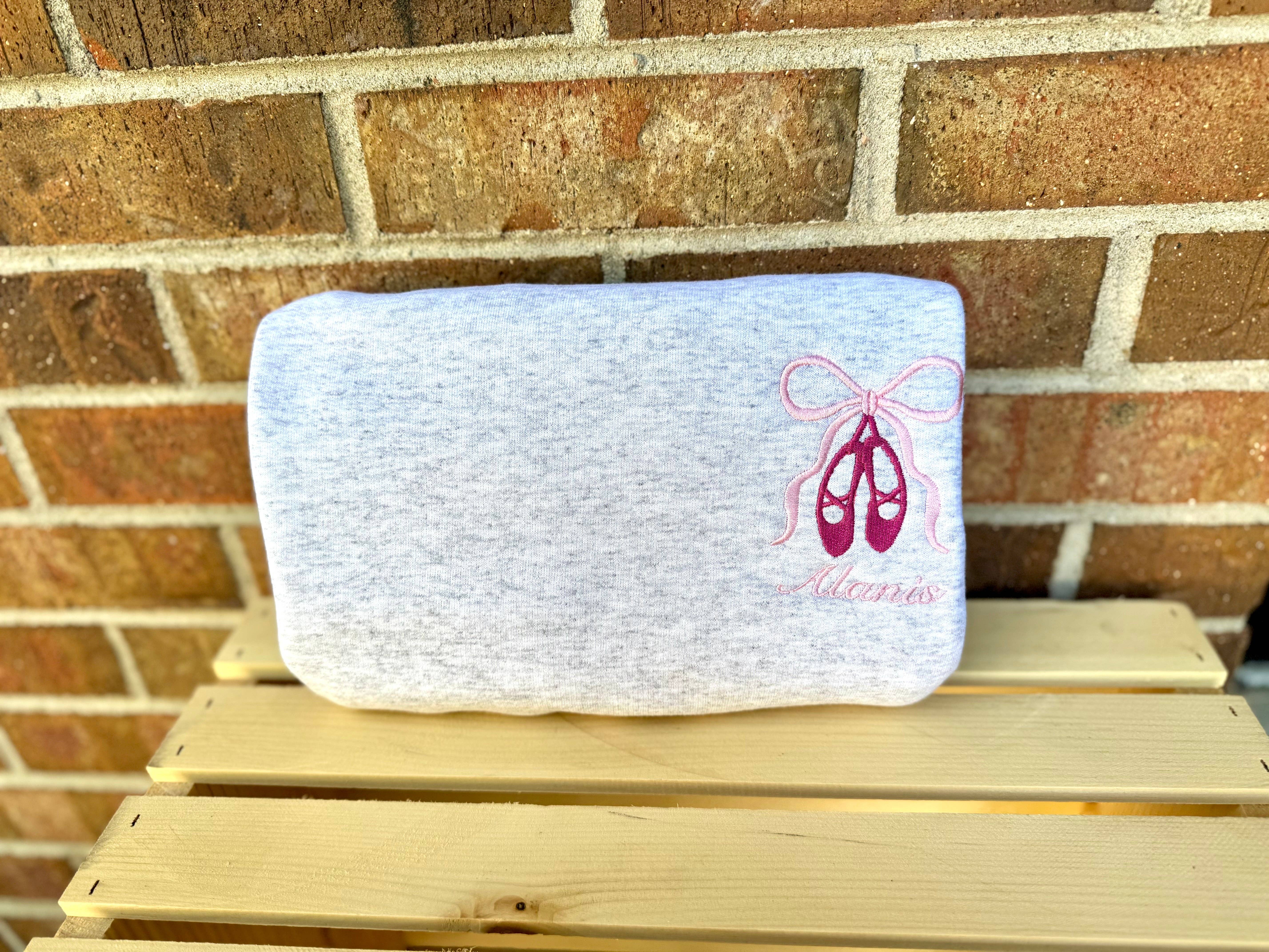 Swain Co. - Wholesale Sweatshirt - Women's - Personalized Ballet Slippers & Bow Embroidered Crewneck Sweatshirt | Custom Dance Name Sweatshirt | Ballet Gift for Dancer | Dance Team Apparel1