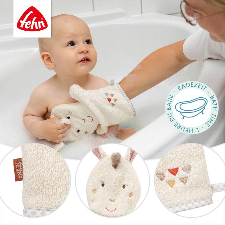 Fehn – wholesale Tvätthandske - Barn och baby – Lama tvättvante - tvättduk med djurtryck