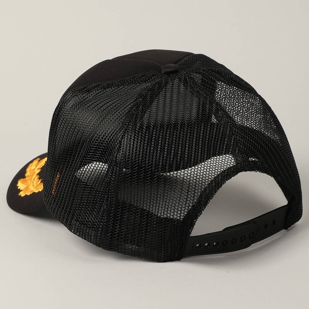  M BLK GLD Vintage Captain Trucker Hat with Gold Embroidery for wholesale on Faire5