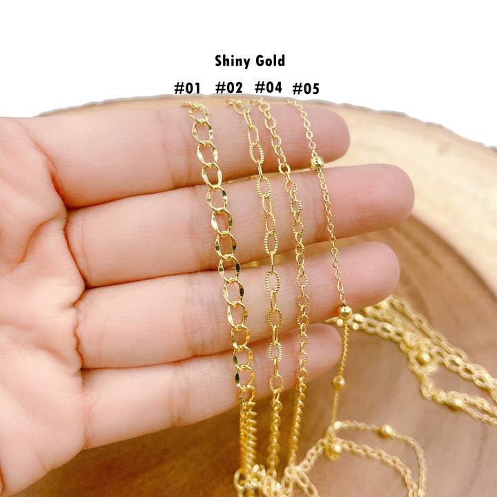 Matte and Shiny Gold Paperclip Cable Chain by Foot, CH112 for wholesale by Beads Creation