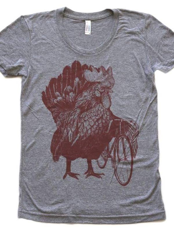 Chicken on a Bicycle Women's T-Shirt for wholesale by Dark Cycle Clothing