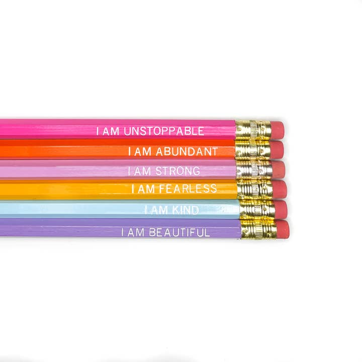 Positive Affirmation set Of 6 Pencils for wholesale by Grey Street Paper