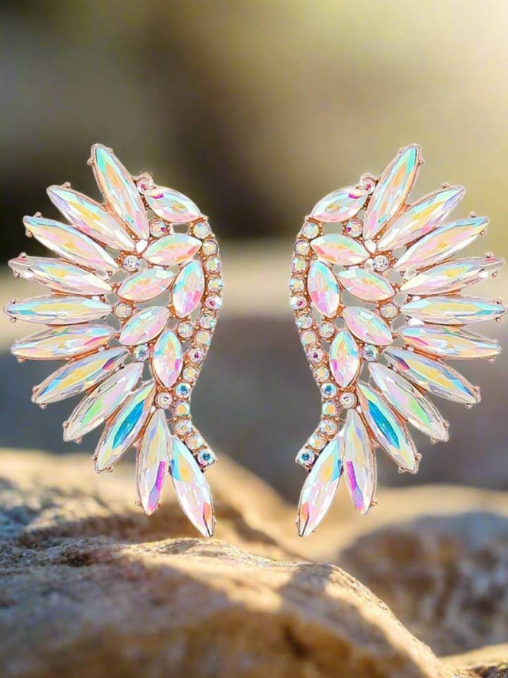 Women's Colorful Rhinestone Fan-shaped Wing Earrings for wholesale by RabenBeads