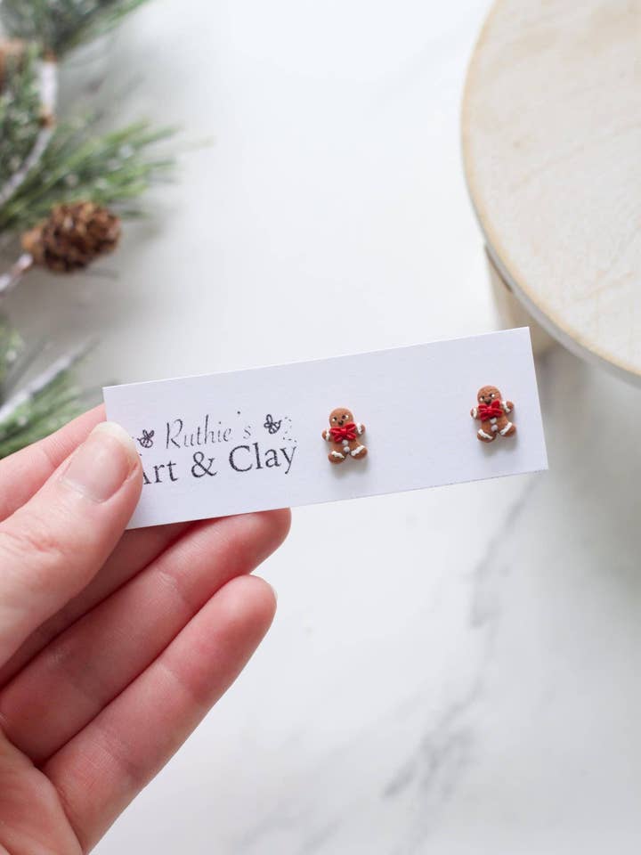 Gingerbread Man Studs for wholesale by Ruthie and Co.