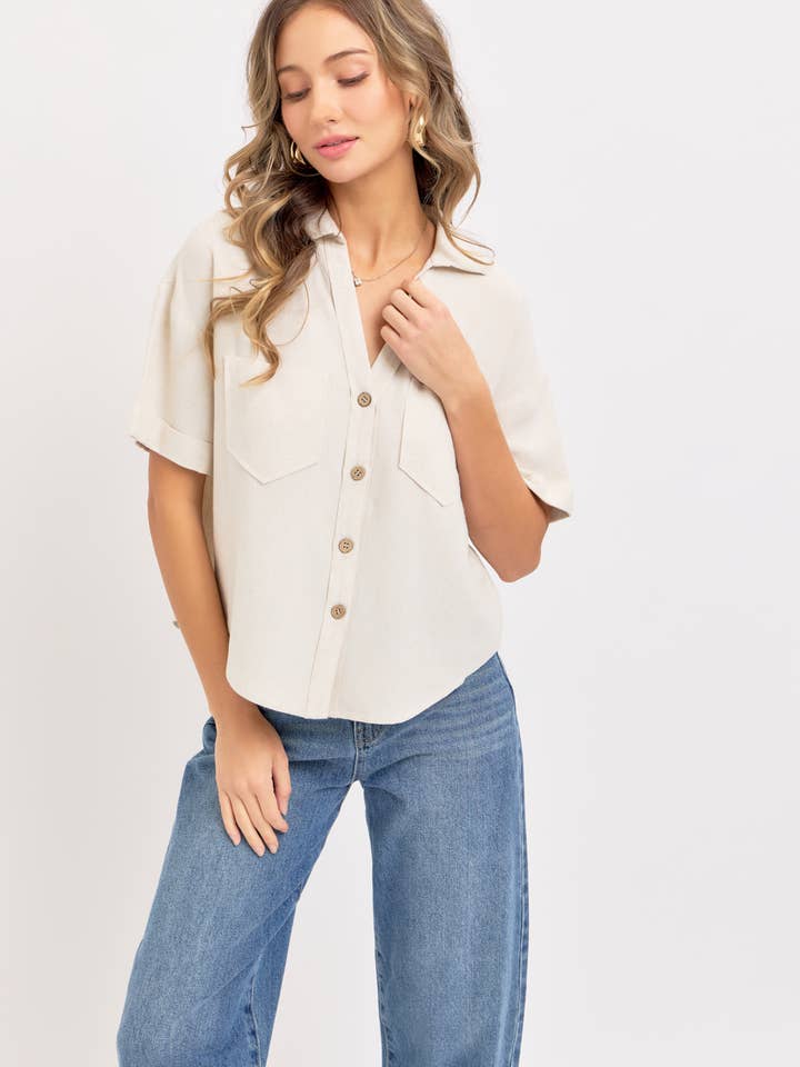 Sweet Lovely by Jen - Wholesale Button Down Shirt - Women's - LINEN BLEND BUTTON DWON CASUAL SHIRT10