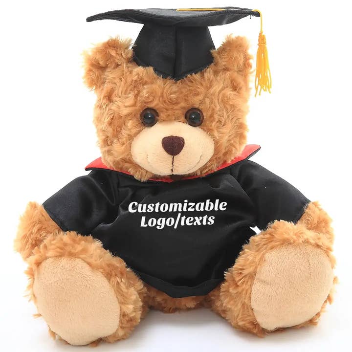 6″ Personalized Graduation Mocha Bear in Custom Cap & Gown for wholesale by Plushland
